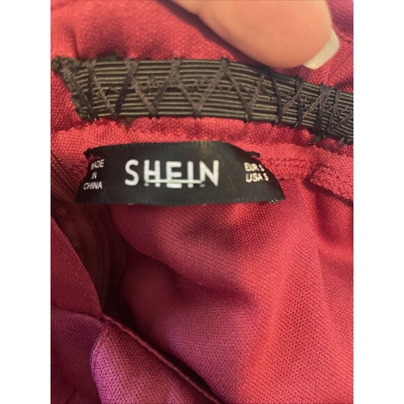 Fairy Grunge Boho Chic SHEIN Belle Plunging Neck Mesh-Overlay Dress Maroon S - Picture 9 of 10